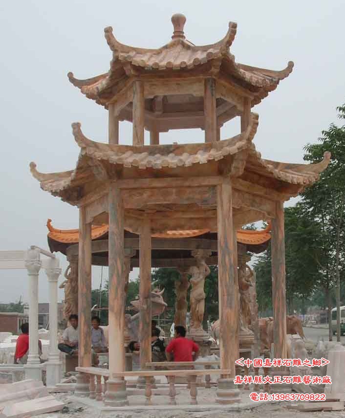 供应晚霞红凉亭,晚霞红亭子雕刻